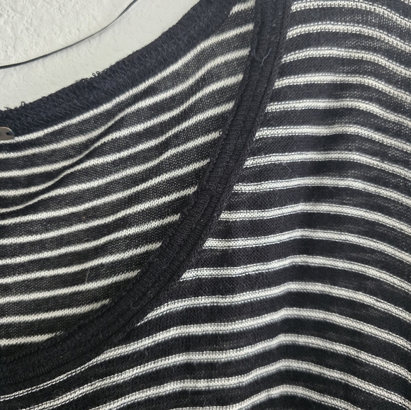 Free People Linen Blend Crochet Love Me Do Blouse Top Sz M Stripe Oversize - Picture 13 of 16